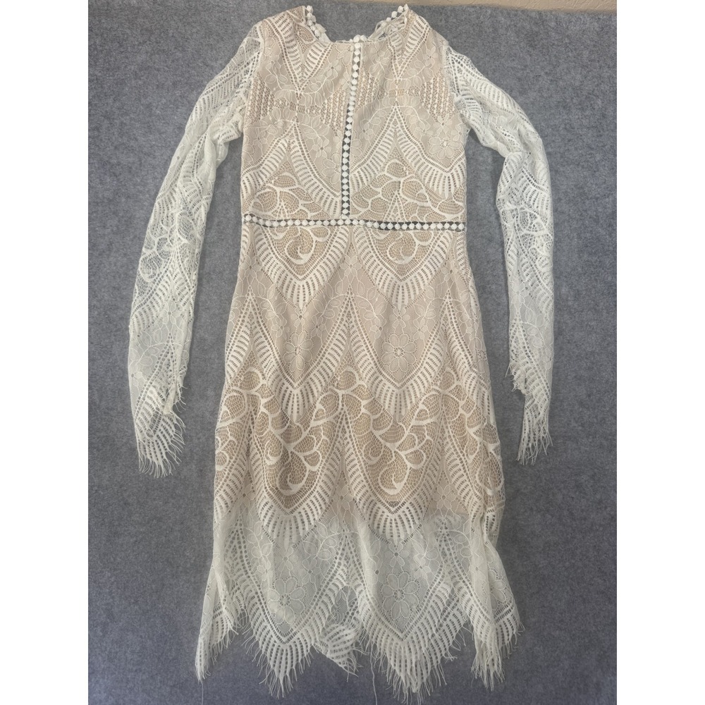 Nasty Gal Collection Lace Mini Dress 4 White Long Sleeve Open Back Boho
